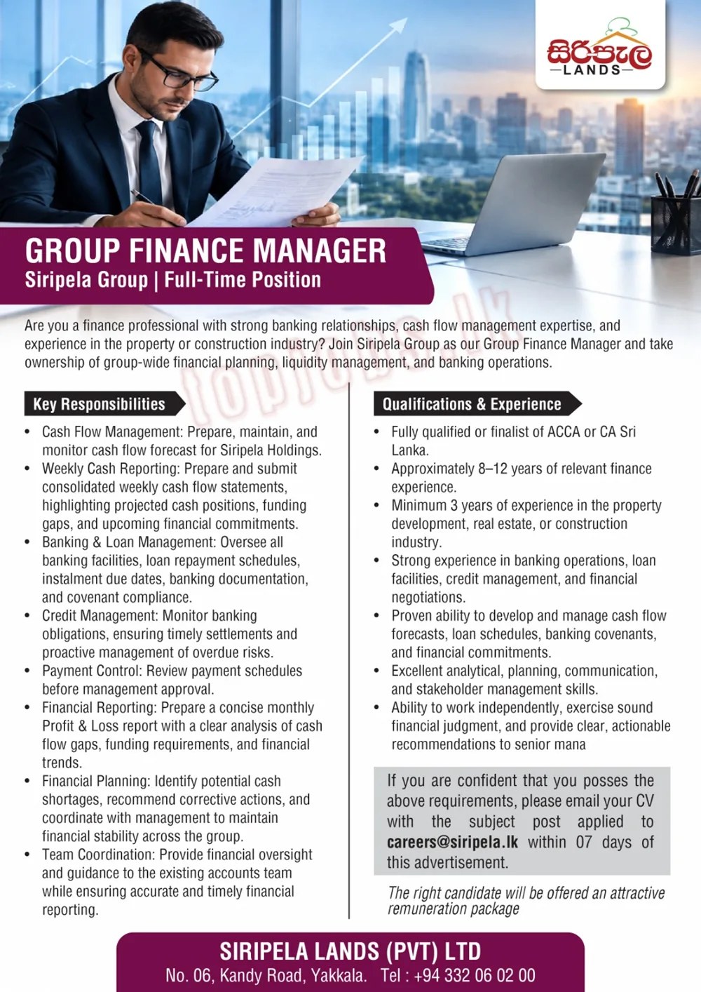 Group Finance Manager – Siripela Group (Colombo) | JobPortal LK