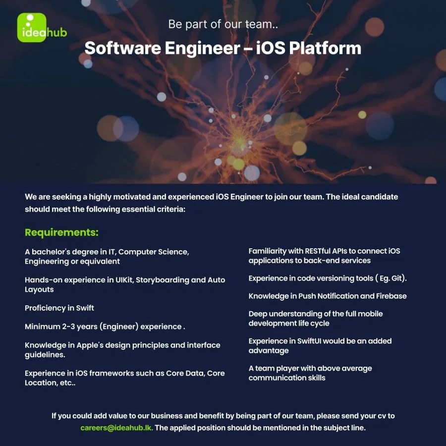 Software Engineer - iOS Platform – Ideahub (Colombo) | JobPortal LK