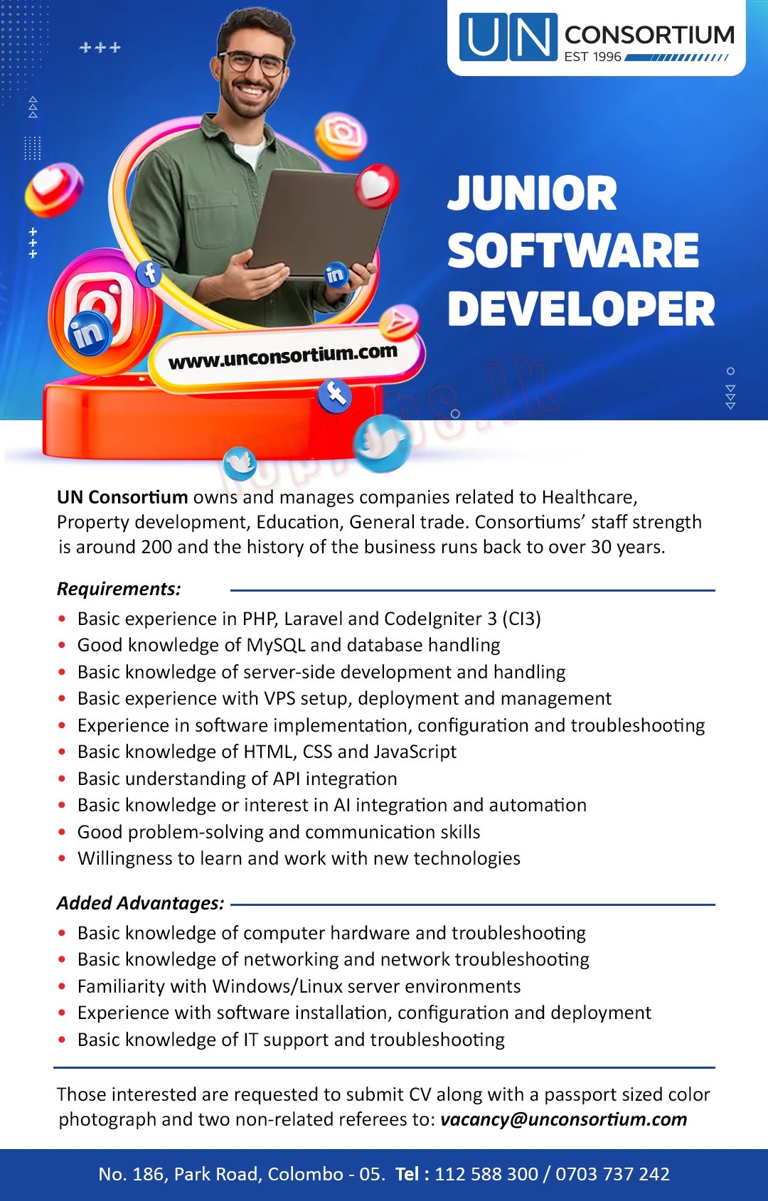 Junior Software Developer – UN Consortium (Colombo) | JobPortal LK